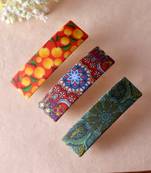 Set of 3 multi colored printed geometrical french barette