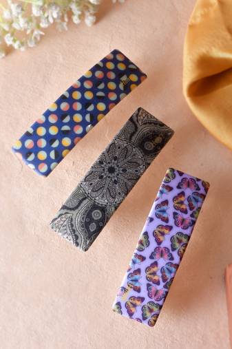 Set of 3 multi colored printed geometrical french barette