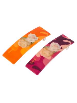 Set of 2 multi colored printed geometrical french barette 2