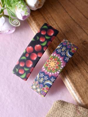 Set of 2 multi colored printed geometrical french barette 1