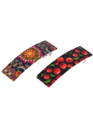 Set of 2 multi colored printed geometrical french barette 2