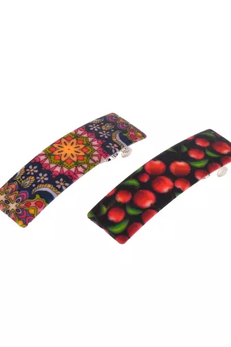 Set of 2 multi colored printed geometrical french barette
