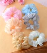 Set of 6 multi colored organza scrunchies ponytail holders