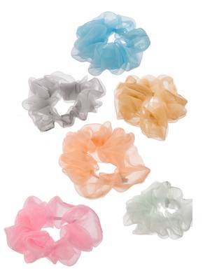 Set of 6 multi colored organza scrunchies ponytail holders 2