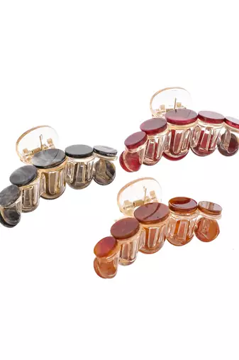 Red & brown set of 3 claw clips