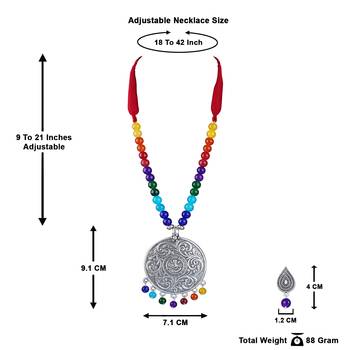 Silver plated oxidized german silver ganesha pendant with multicolor cotton thread beads necklace set with adjustable 4