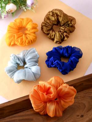 Set of 5 multi colored organza scrunchies ponytail holders 1