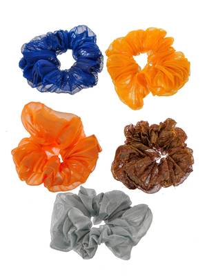 Set of 5 multi colored organza scrunchies ponytail holders 2