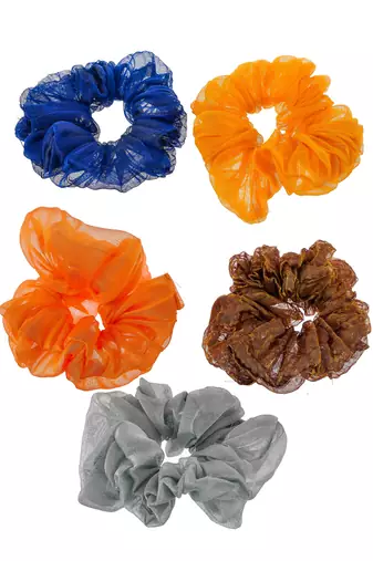 Set of 5 multi colored organza scrunchies ponytail holders