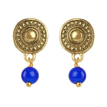 Gold plated oxidized german ganesha beaded necklaces set with cotton adjustable thread for women and girls.(blue) 4
