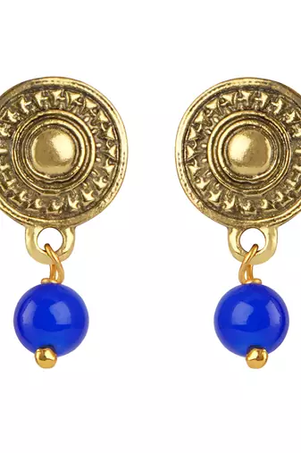 Gold plated oxidized german ganesha beaded necklaces set with cotton adjustable thread for women and girls.(blue)