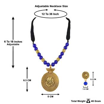 Gold plated oxidized german ganesha beaded necklaces set with cotton adjustable thread for women and girls.(blue) 5