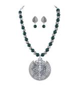 Fashionable silver plated oxidized german silver beaded necklaces set with adjustable thread for women and girls.(green)