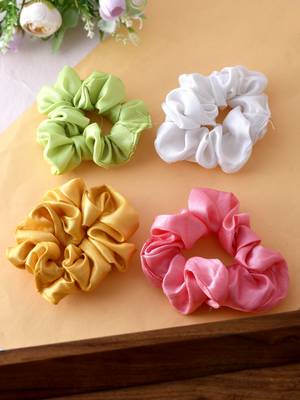 Set of 4 multi colored satin scrunchies ponytail holders 1