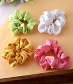 Set of 4 multi colored satin scrunchies ponytail holders