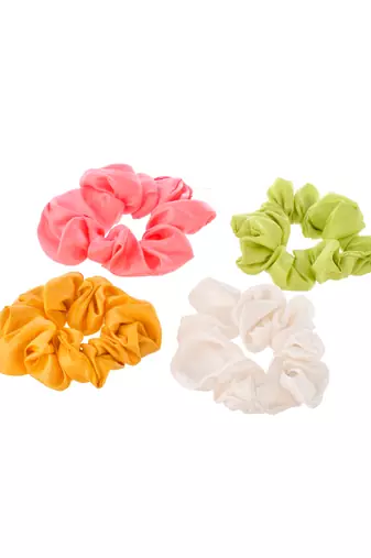 Set of 4 multi colored satin scrunchies ponytail holders