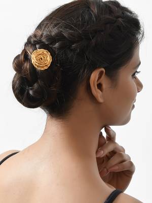 Women gold toned hair stick accessory 3