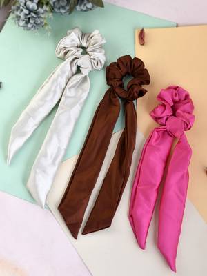 Women multicolored set of 3 scarf hair scrunchies ponytail holders 1