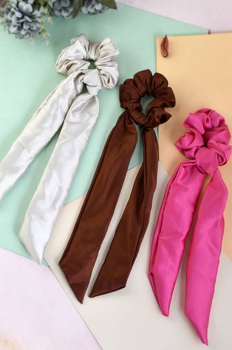 Women multicolored set of 3 scarf hair scrunchies ponytail holders