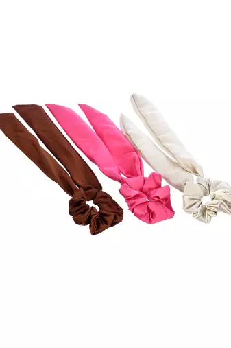 Women multicolored set of 3 scarf hair scrunchies ponytail holders