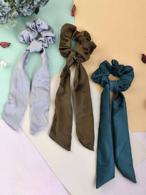 Women multicolored set of 3 scarf hair scrunchies ponytail holders 1
