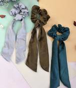 Women multicolored set of 3 scarf hair scrunchies ponytail holders
