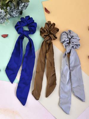Women multicolored set of 3 scarf hair scrunchies ponytail holders 1