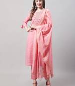  women kurta and trouser dupatta set chanderi modal butti