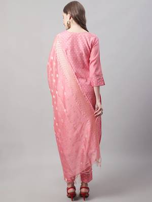  women kurta and trouser dupatta set chanderi modal butti 2