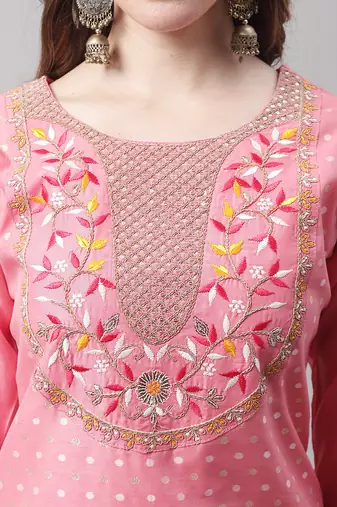  women kurta and trouser dupatta set chanderi modal butti