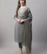  women kurta and trouser dupatta set chanderi modal butti