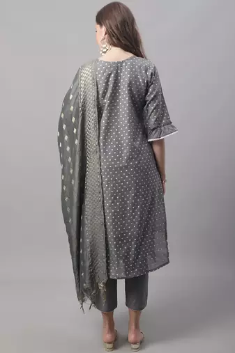  women kurta and trouser dupatta set chanderi modal butti