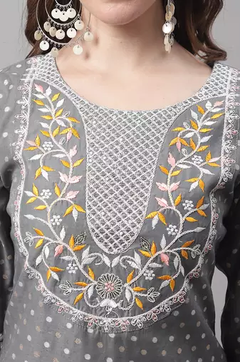  women kurta and trouser dupatta set chanderi modal butti