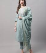  women kurta and trouser dupatta set chanderi modal butti