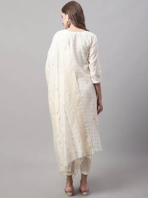  women kurta and trouser dupatta set chanderi modal butti 2