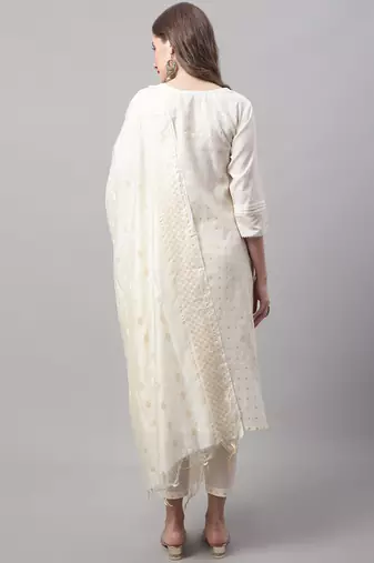  women kurta and trouser dupatta set chanderi modal butti