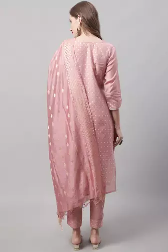  women kurta and trouser dupatta set chanderi modal butti
