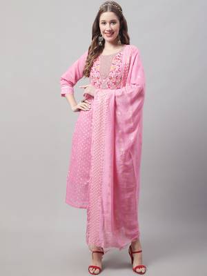  women kurta and trouser dupatta set chanderi modal butti 1
