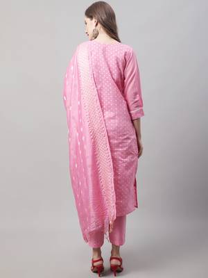  women kurta and trouser dupatta set chanderi modal butti 2