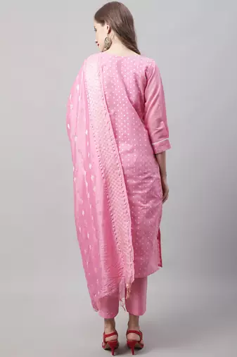  women kurta and trouser dupatta set chanderi modal butti
