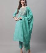  women kurta and trouser dupatta set chanderi modal butti