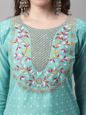  women kurta and trouser dupatta set chanderi modal butti 3