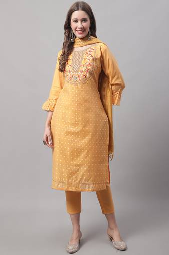  women kurta and trouser dupatta set chanderi modal butti
