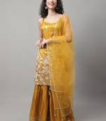  women silk blend kurti sharara set