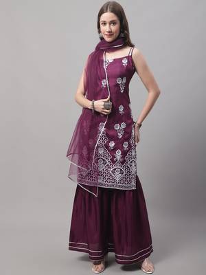  women silk blend kurti sharara set 1