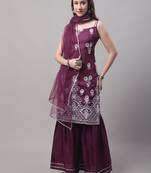  women silk blend kurti sharara set