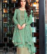 Green Green Floral Embroidered Straight Cut Suit Dola Jacquard Semistiched Long Length Kameez Pant party wear salwarsuit