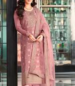 Mauve Mauve Floral Embroidered Straight Cut Suit Dola Jacquard Semistiched Long Length Kameez Pant party wear salwarsuit