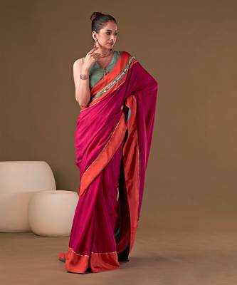 Fuchsia Pink Dolla Silk Classic Saree Set 1