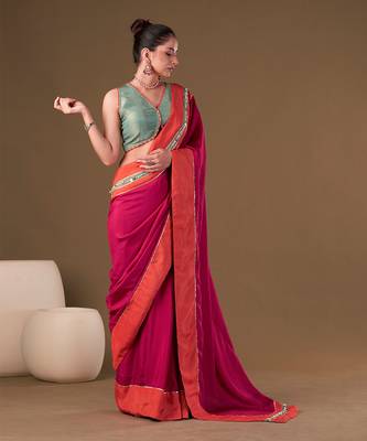 Fuchsia Pink Dolla Silk Classic Saree Set 2